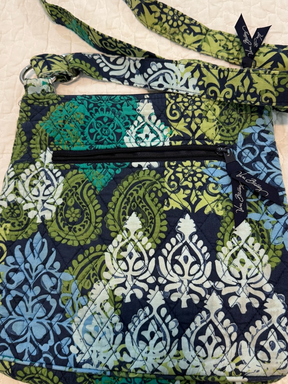 Vera Bradley Quilted Crossbody in Navy, Green & Teal Pattern - Picture 1 of 4